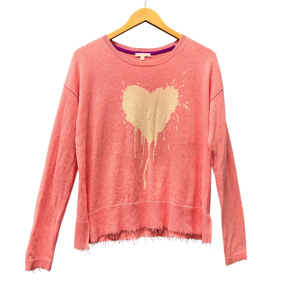 Lisa Todd Sweater Womens Small Splatter Heart Pink Pullover Tainted Love Print